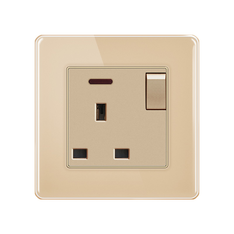 Tempered Glass Switch ABG-UK Socket With Switch With Indicator Light-GOLD